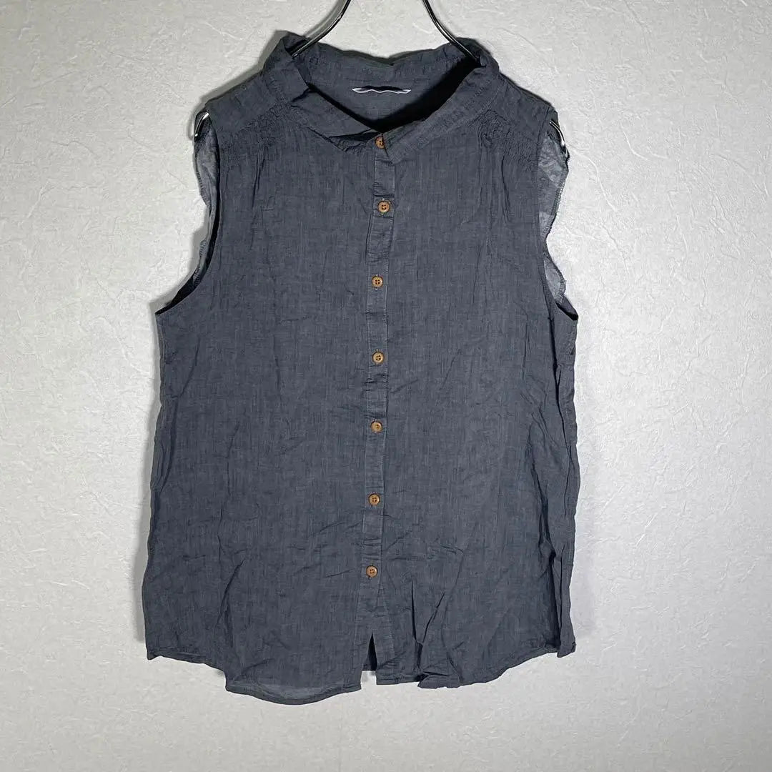 [Navy] Sleeveless cut and sew "L" Gray vest Cotton Sleeveless shirt