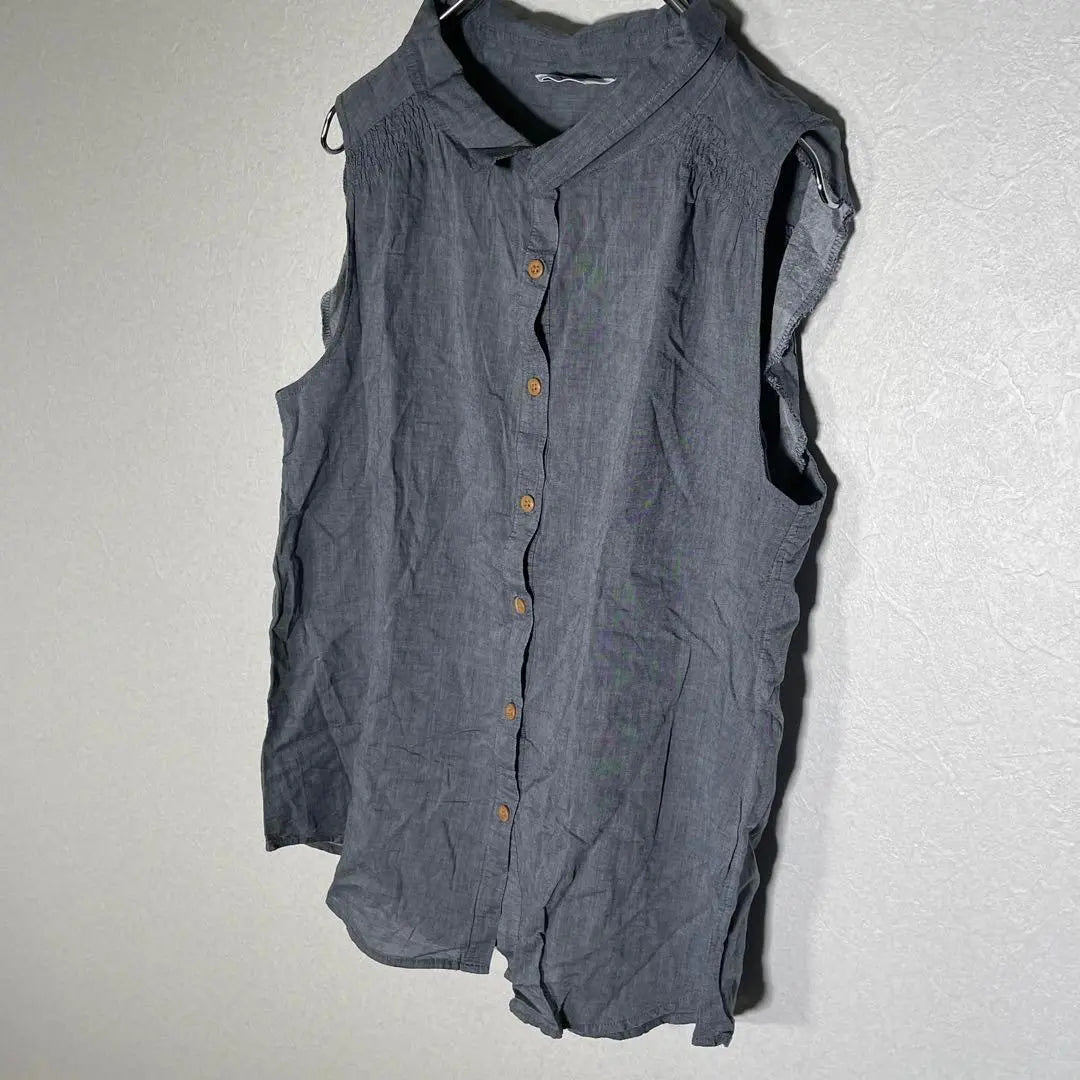 [Navy] Sleeveless cut and sew "L" Gray vest Cotton Sleeveless shirt