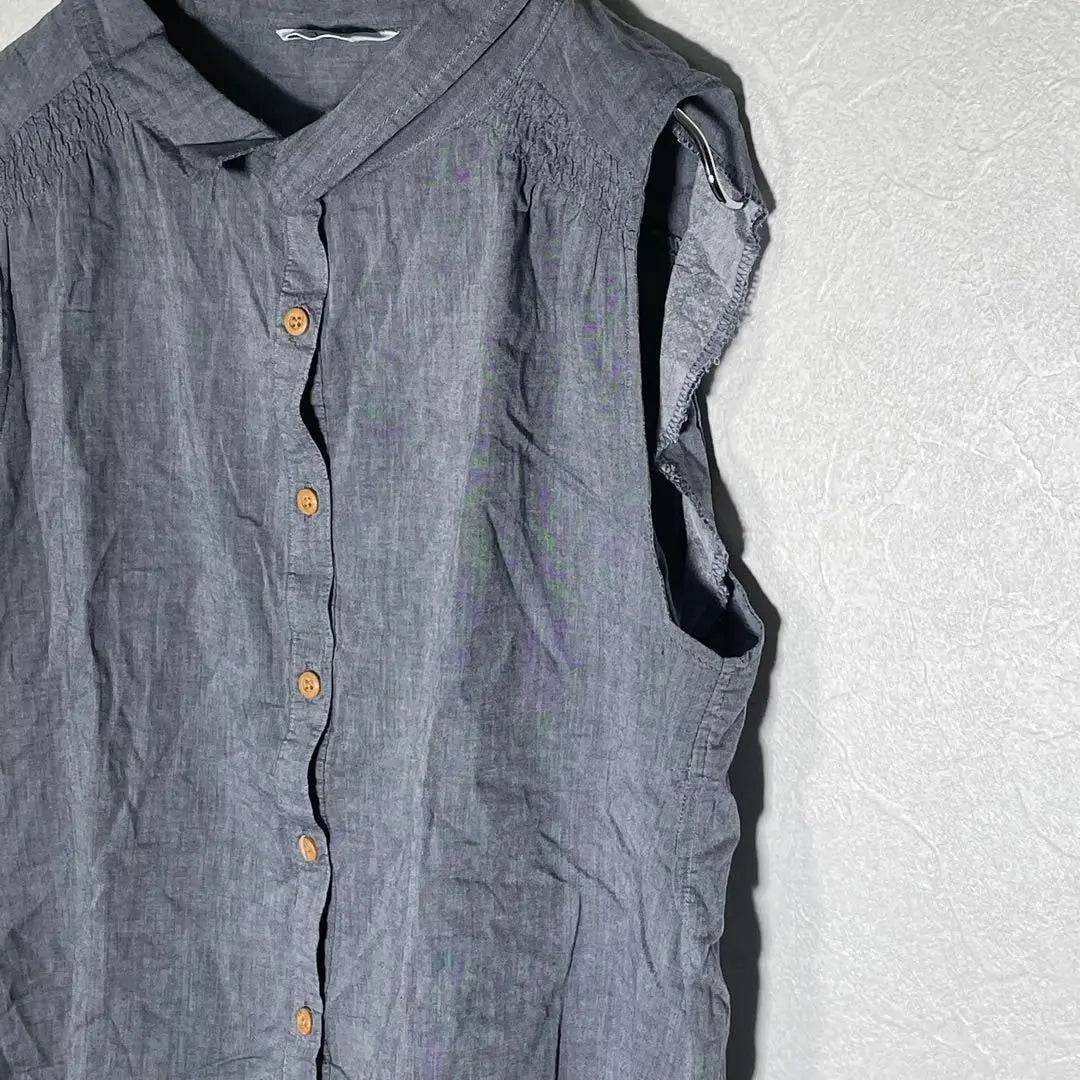 [Navy] Sleeveless cut and sew "L" Gray vest Cotton Sleeveless shirt