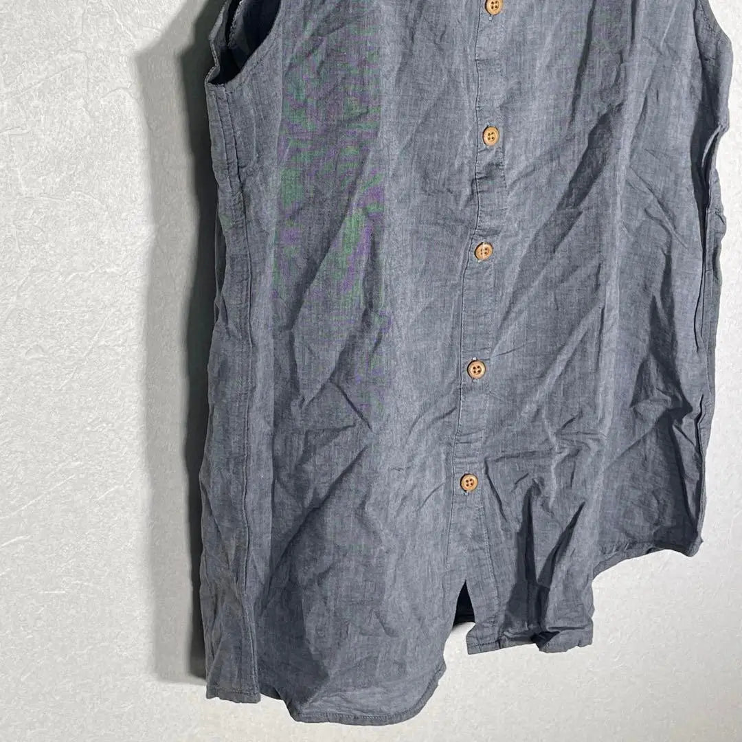 [Navy] Sleeveless cut and sew "L" Gray vest Cotton Sleeveless shirt