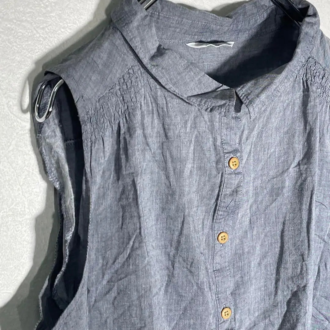 [Navy] Sleeveless cut and sew "L" Gray vest Cotton Sleeveless shirt