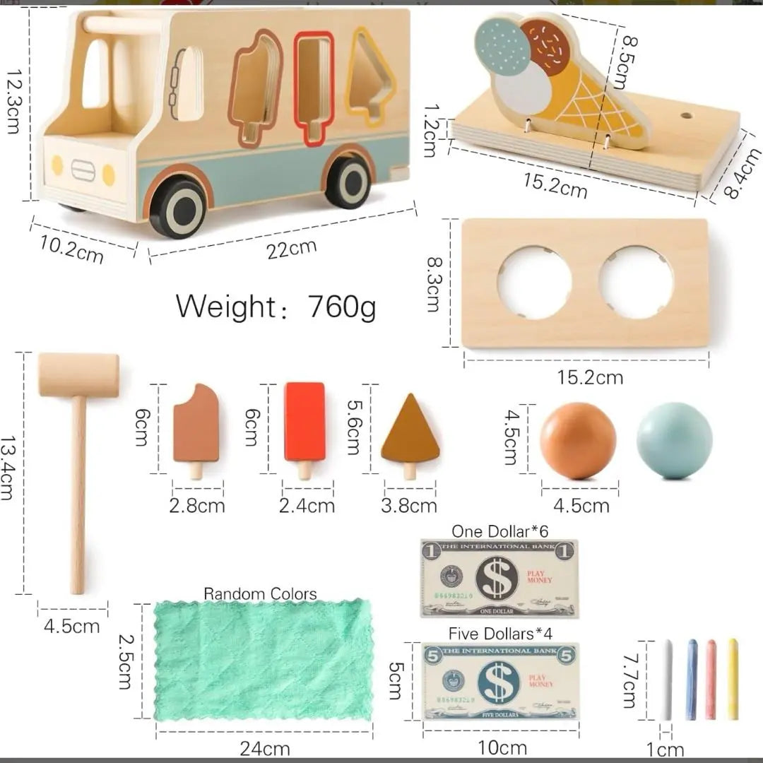 Juguete educativo Juego de coches de helado multifuncionales, Montessori, para niños de 1 a 6 años