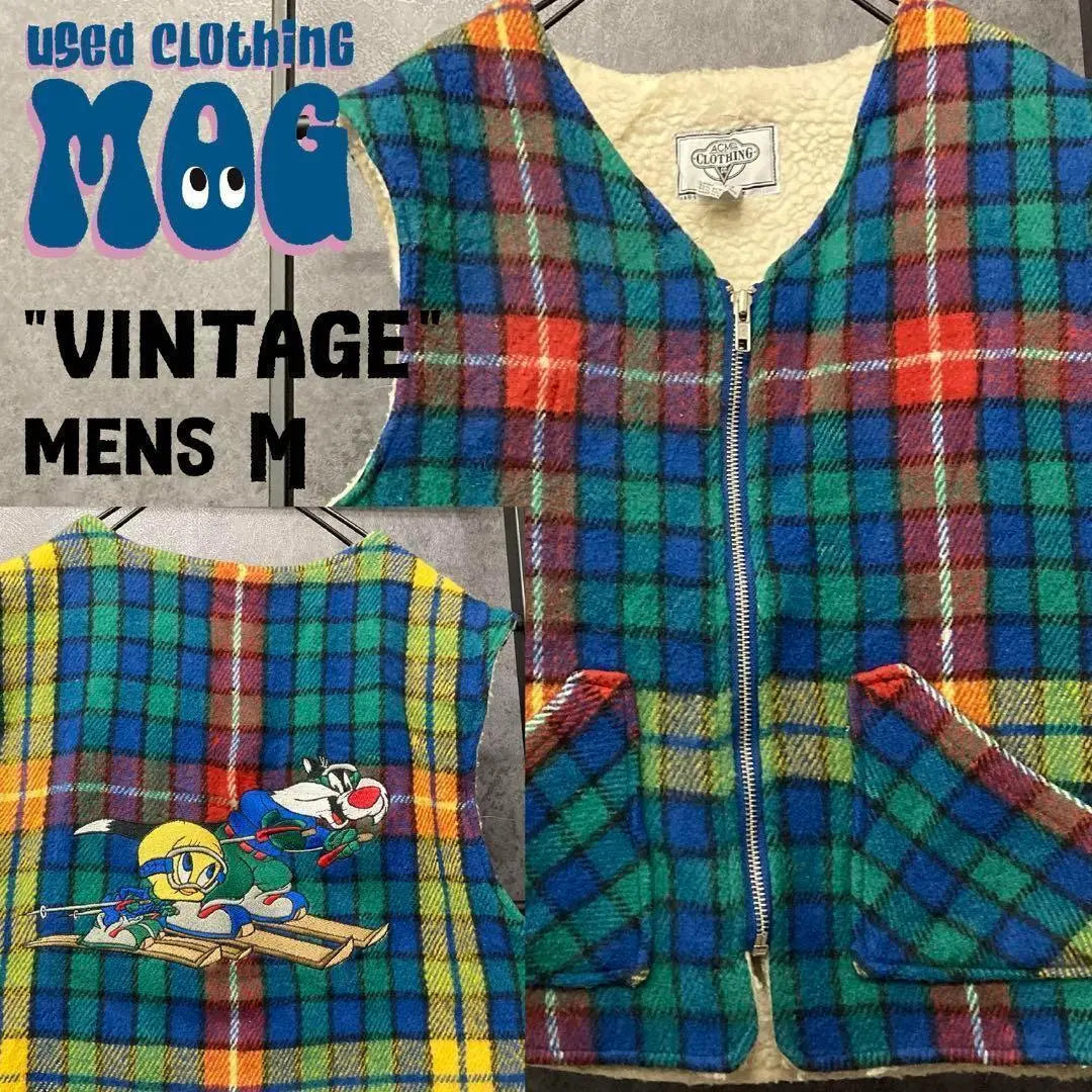 [US Vintage Clothing] Vintage Charal Rooney Check Boa Vest Embroidery Men's M