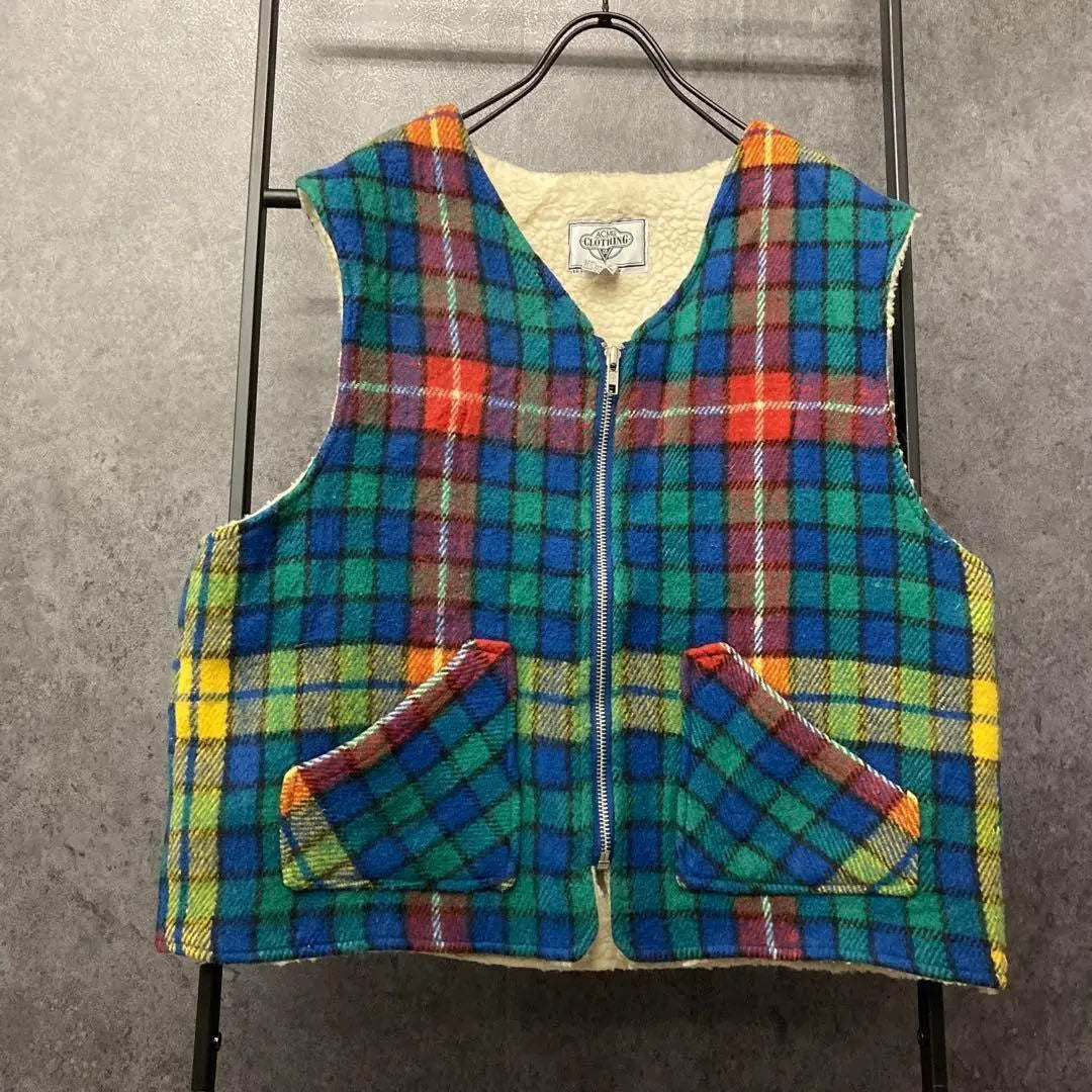 [US Vintage Clothing] Vintage Charal Rooney Check Boa Vest Embroidery Men's M