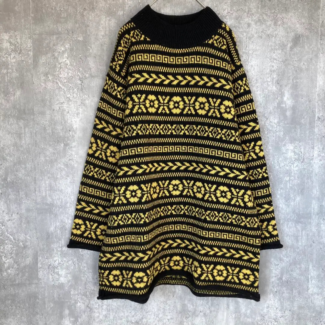 [Retro Design] Bottle Neck Wool Sweater Knit Unisex | 【レトロデザイン】ボトルネック ウール セーター ニット 古着 ユニセックス