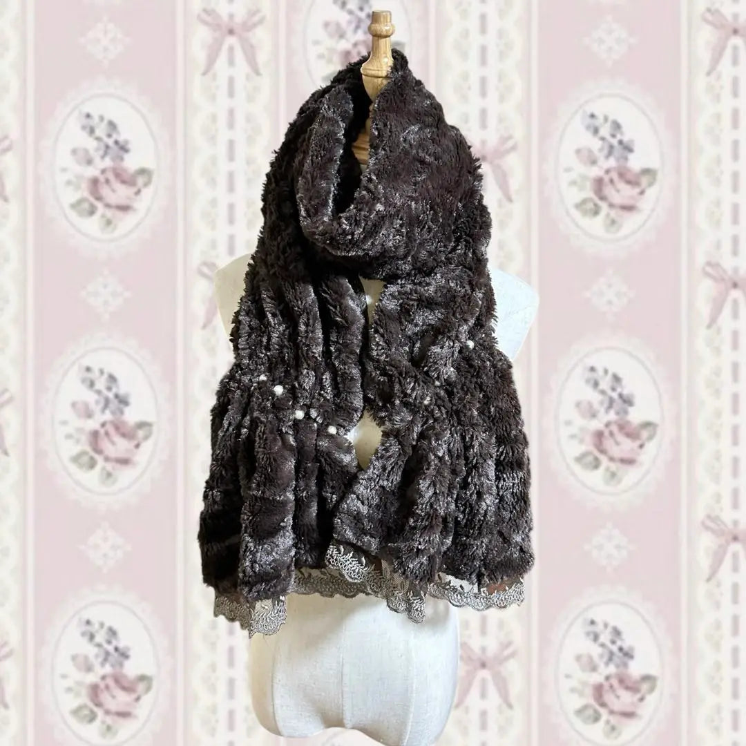 y2k fairy grunge forest girl fur lace muffler shawl