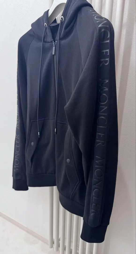 Hombre MONCLER Sudadera con capucha y cremallera doble Sideline Logo L Black | MONCLER サイドラインロゴ ダブルジップ パーカー L 黒