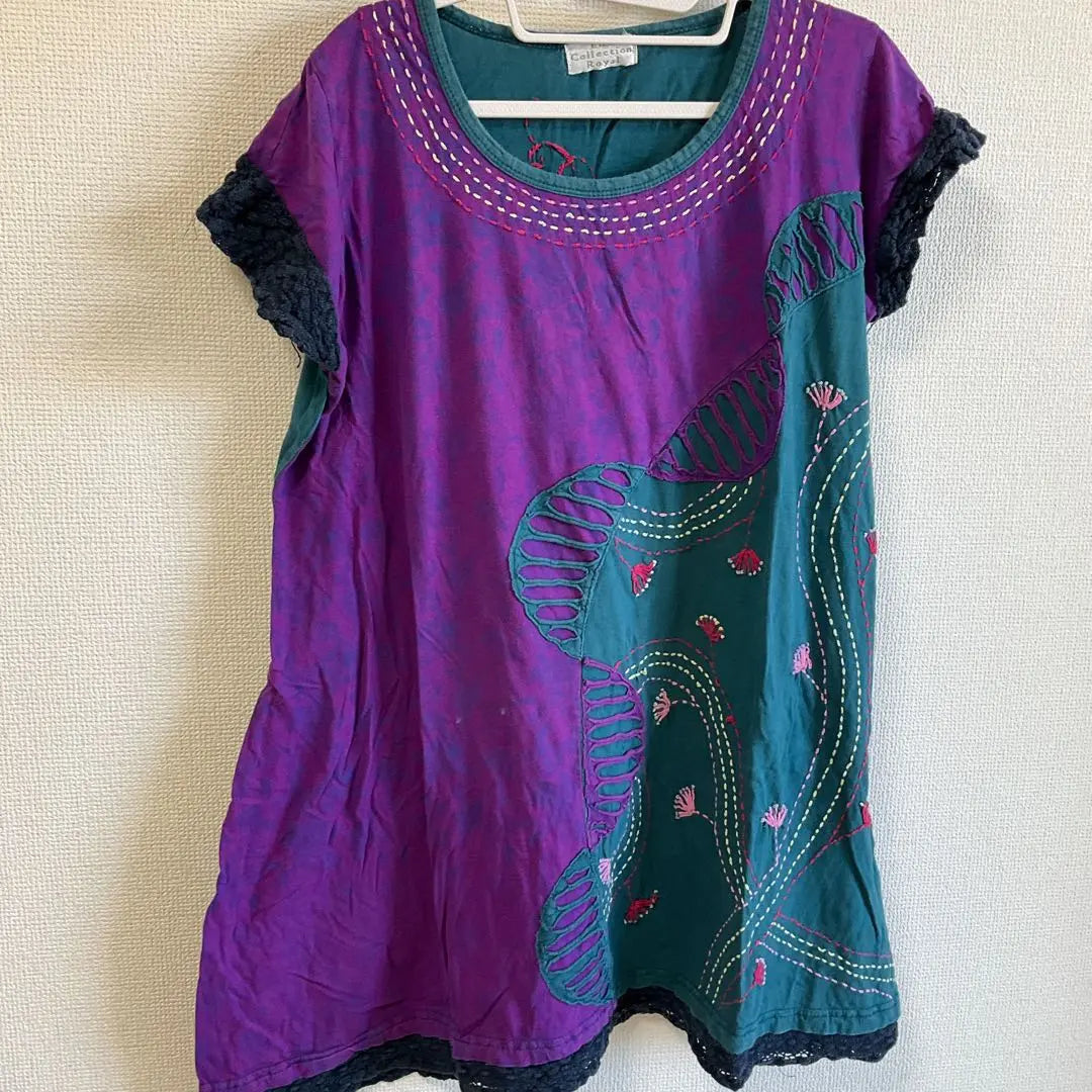 COLLECTION ROYALL Short Sleeve Tunic Purple Green Tops T -shirt