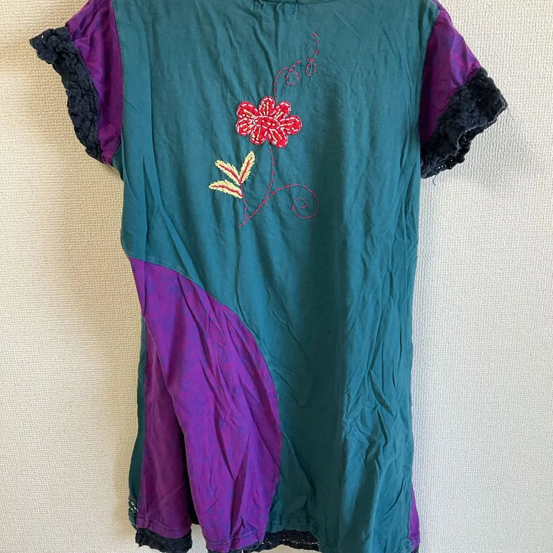 COLLECTION ROYALL Short Sleeve Tunic Purple Green Tops T -shirt