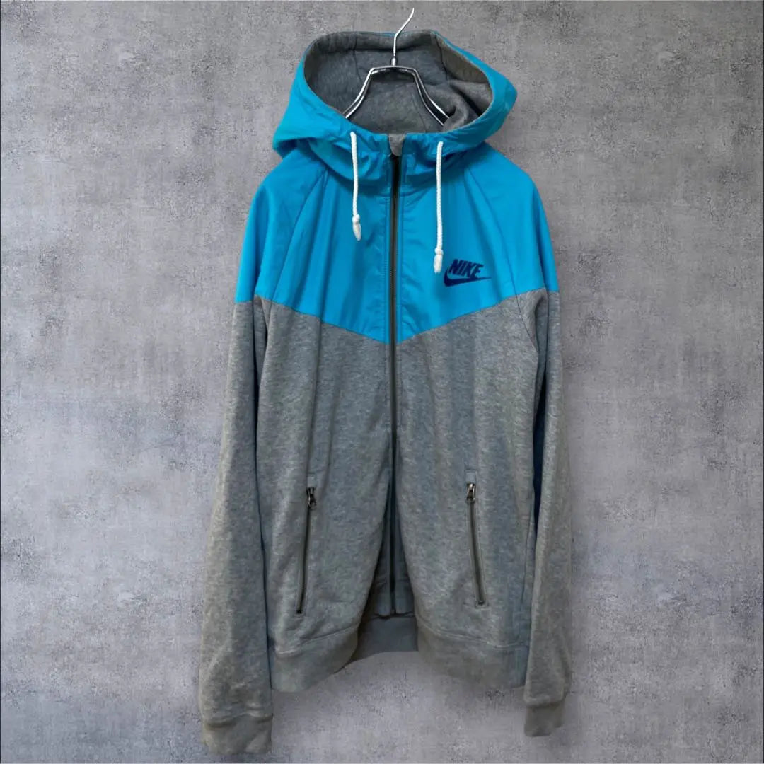 Nike Hoodie Men's M Nylon Sweatshirt Gray Blue Full Zip