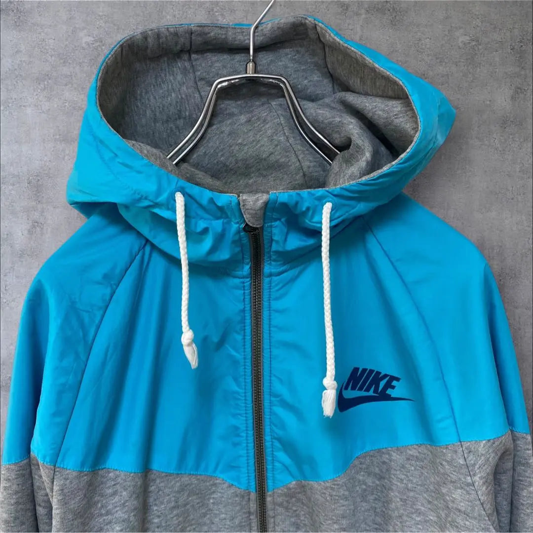 Nike Hoodie Men's M Nylon Sweatshirt Gray Blue Full Zip