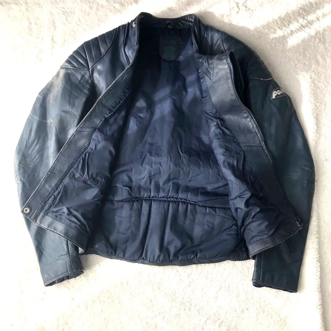 Vintage rider jacket polo all leather double navy