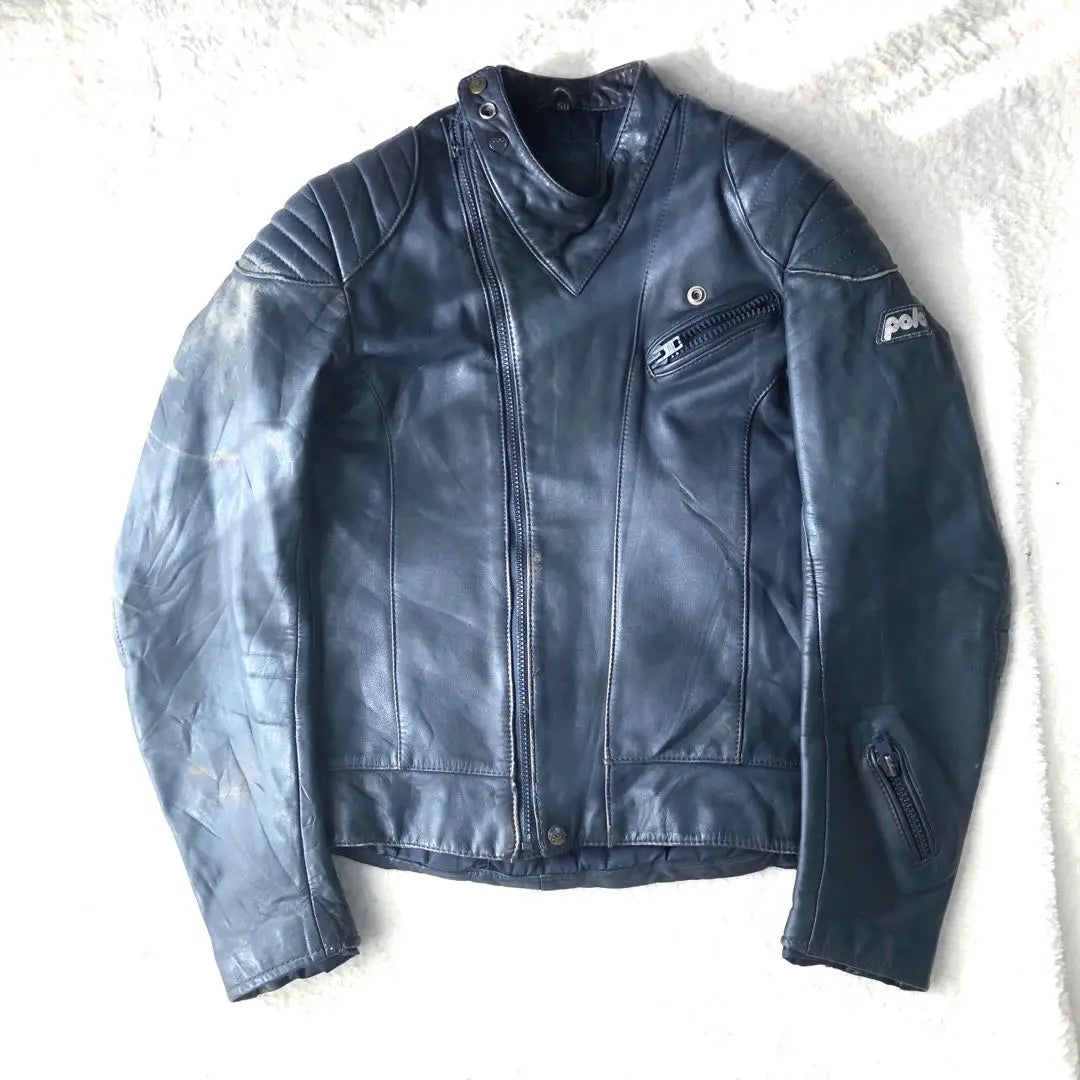 Vintage rider jacket polo all leather double navy