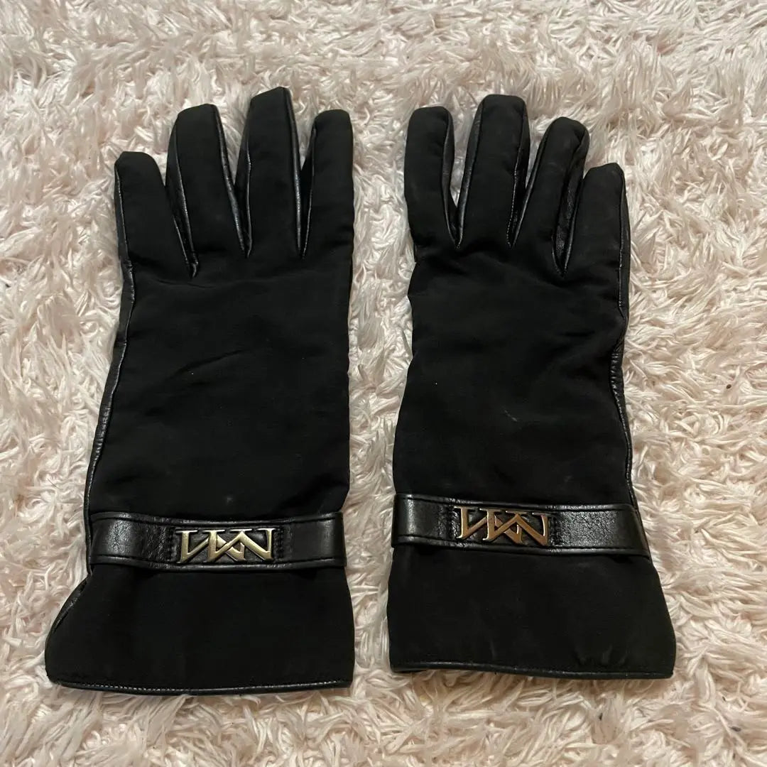 [Beautiful] Max Mara Leather Gloves Sheep Leather Lining Silk Black