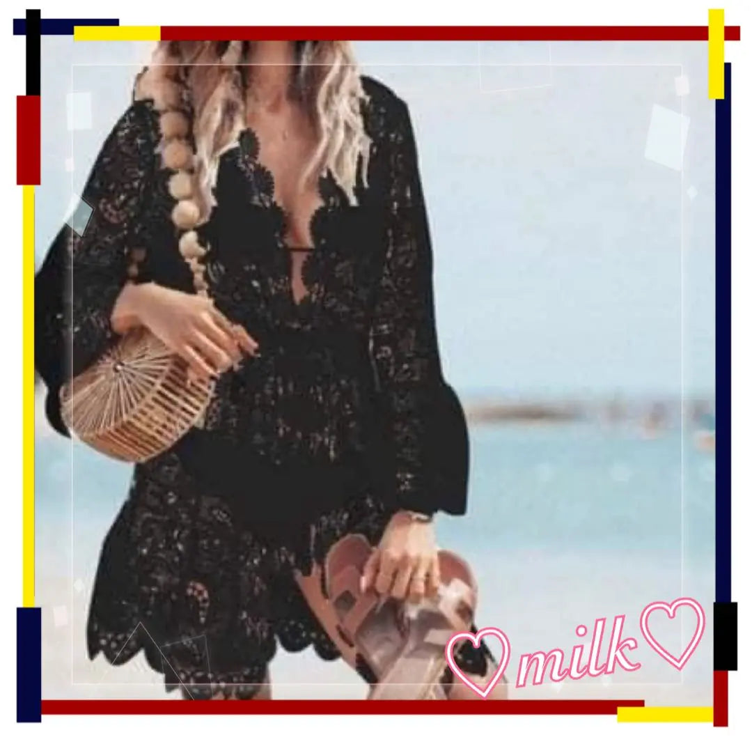 Beach dress Summer dress Cardigan Lace Beautiful Cute Fashionable Black