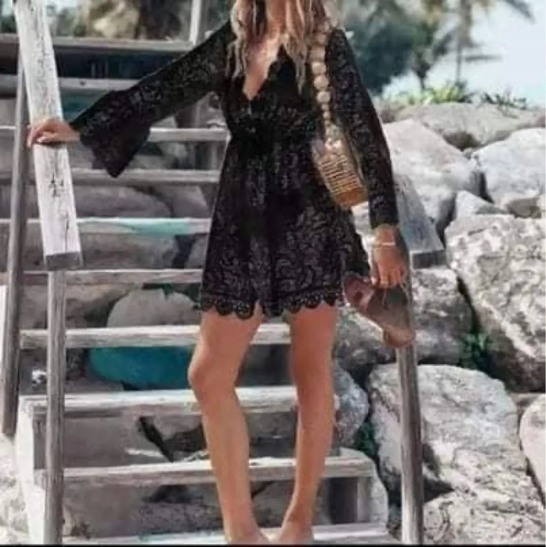 Beach dress Summer dress Cardigan Lace Beautiful Cute Fashionable Black