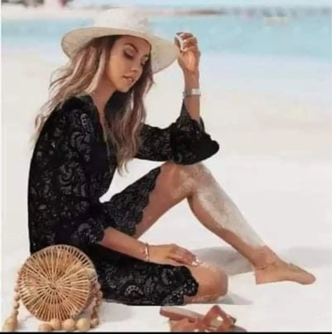 Beach dress Summer dress Cardigan Lace Beautiful Cute Fashionable Black