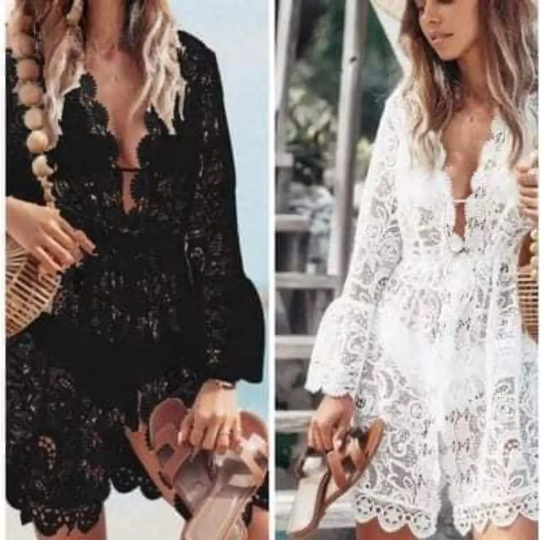 Beach dress Summer dress Cardigan Lace Beautiful Cute Fashionable Black