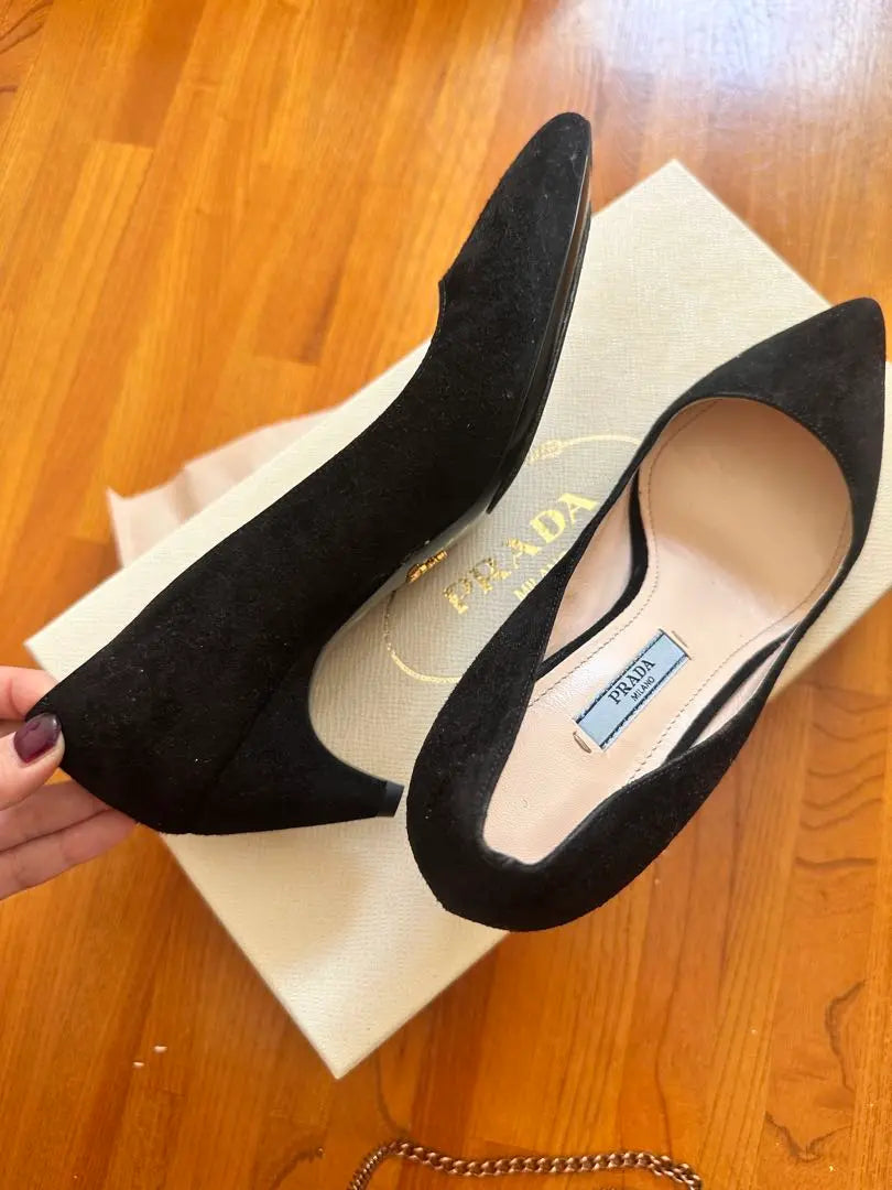 PRADA Black Suede Pointed Toe High Heels Pumps Body | PRADA 黒 スエード ポインテッドトゥ ハイヒール パンプス 本体