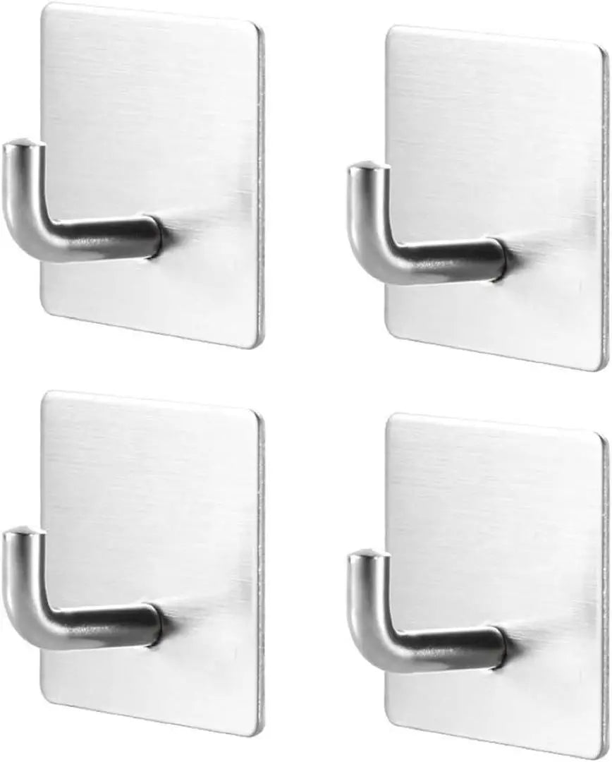 Set of 4 Wall Mounted Hook Adhesive Strong Scratch-proof Stainless Steel