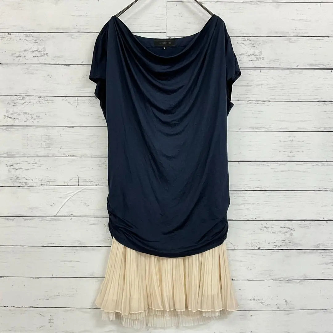 UNTITLED Drape One-piece Pleated Hem Switching Navy Size 2