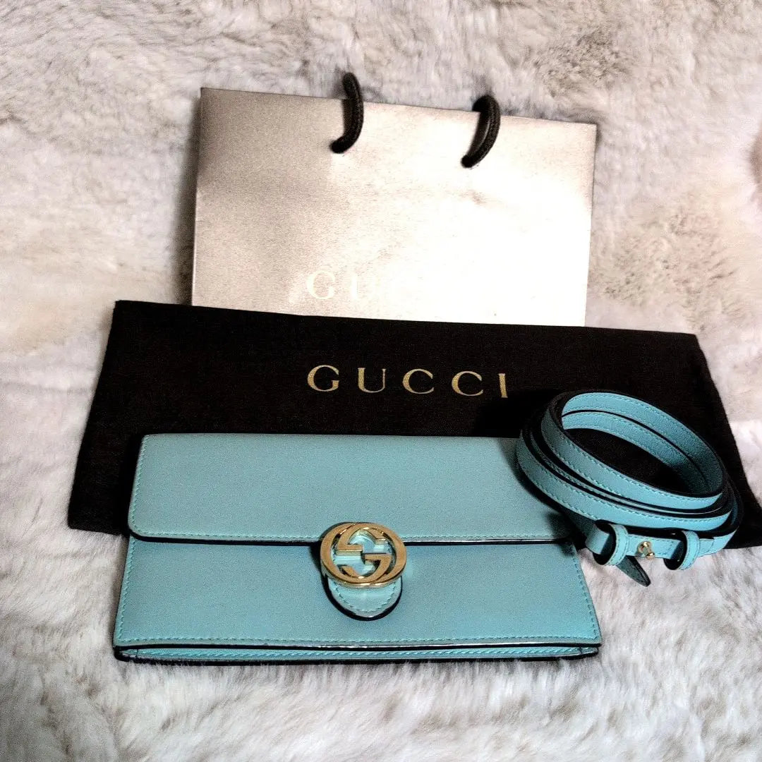 [GUCCI] Cartera de hombro azul claro