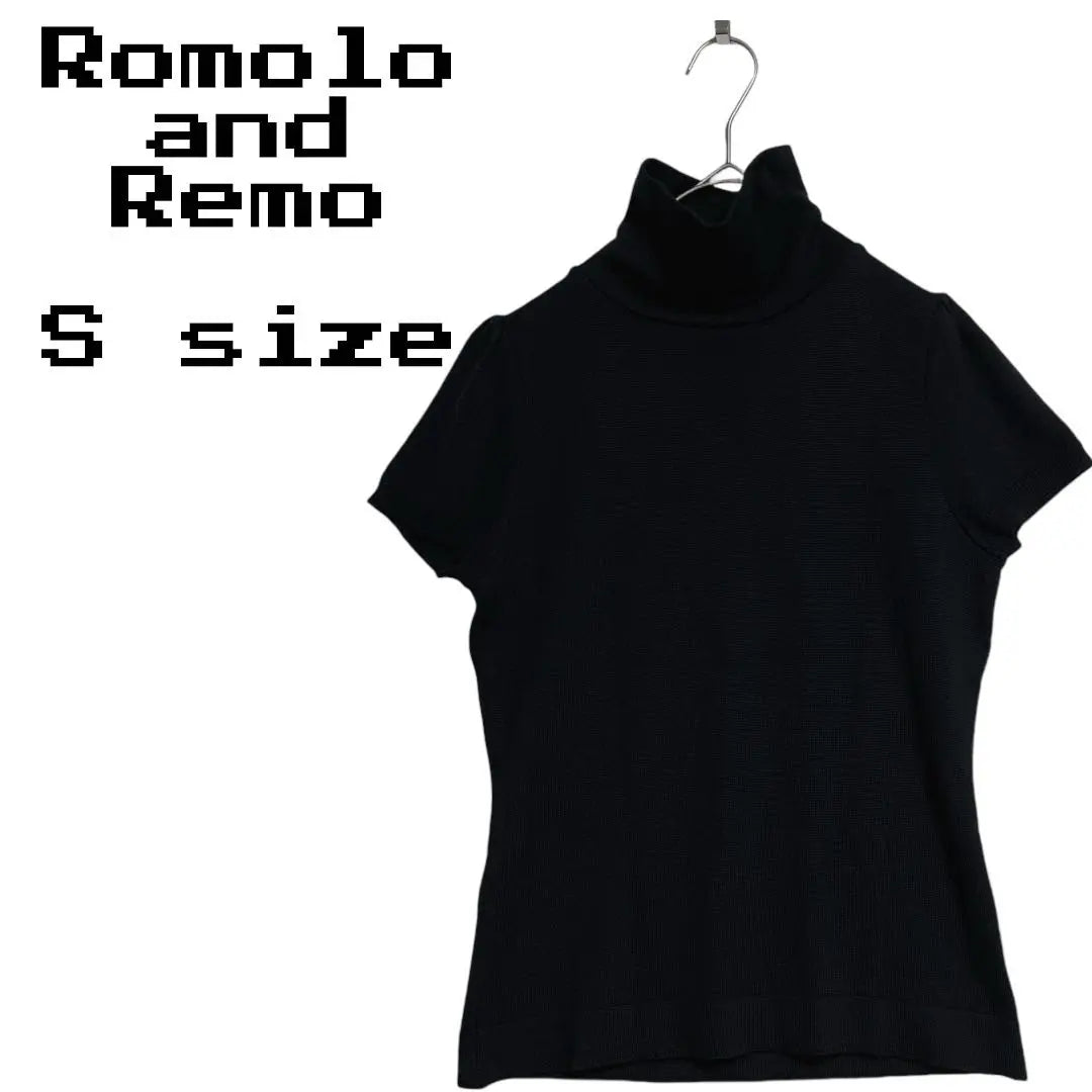 [Romolo and Remo] Short-sleeved knit black turtleneck stretch