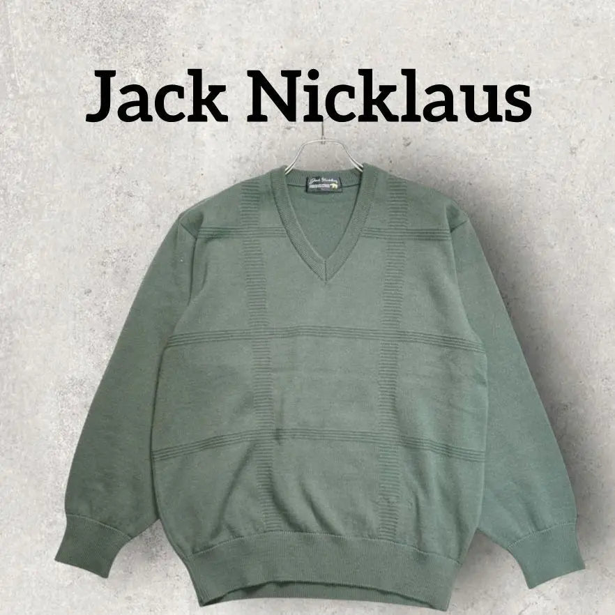 Jack Nicklaus V-neck sweater for men, long sleeve knit (L) green