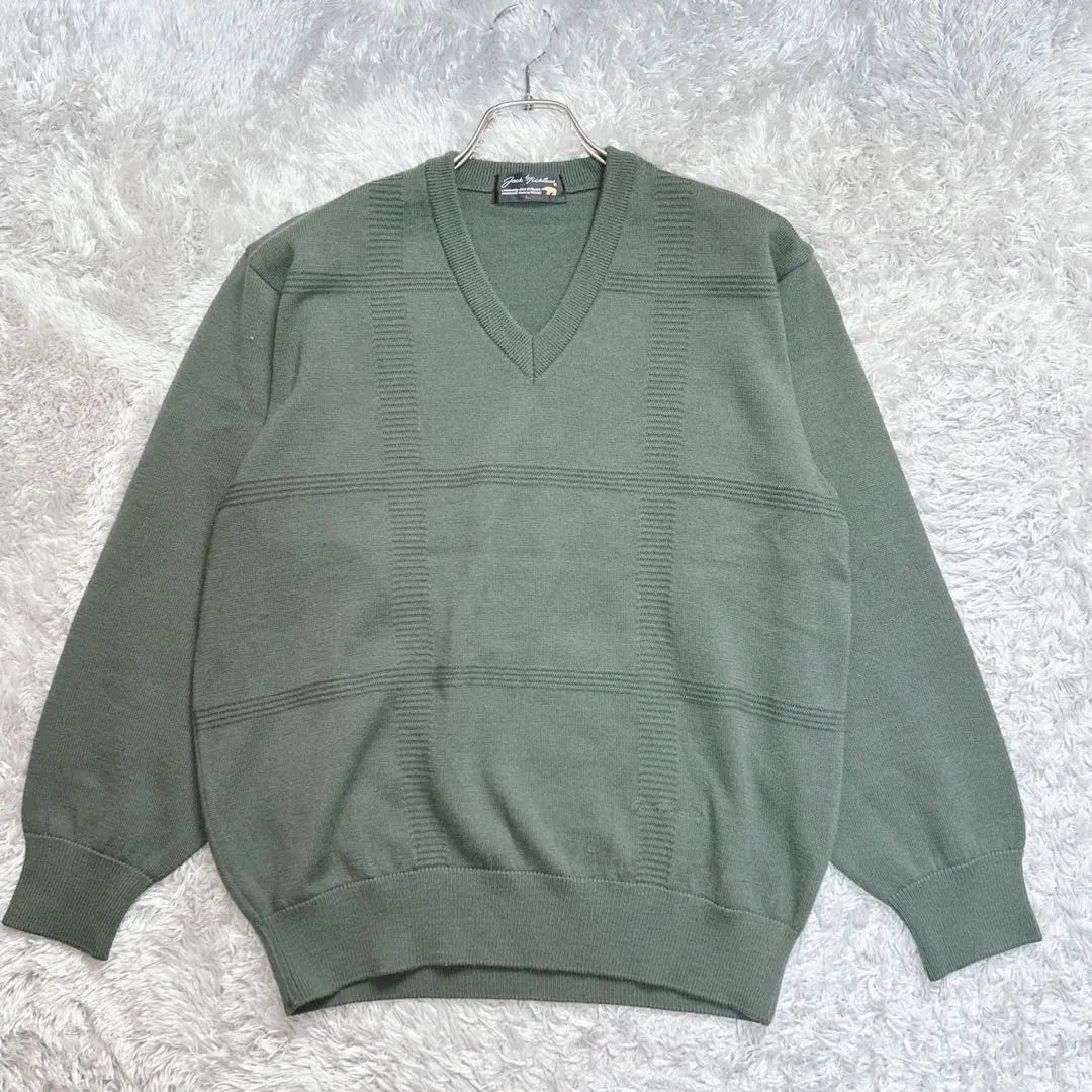 Jack Nicklaus V-neck sweater for men, long sleeve knit (L) green