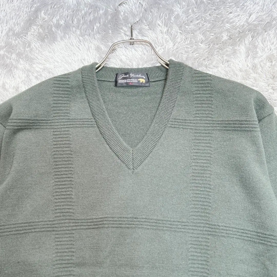 Jack Nicklaus V-neck sweater for men, long sleeve knit (L) green