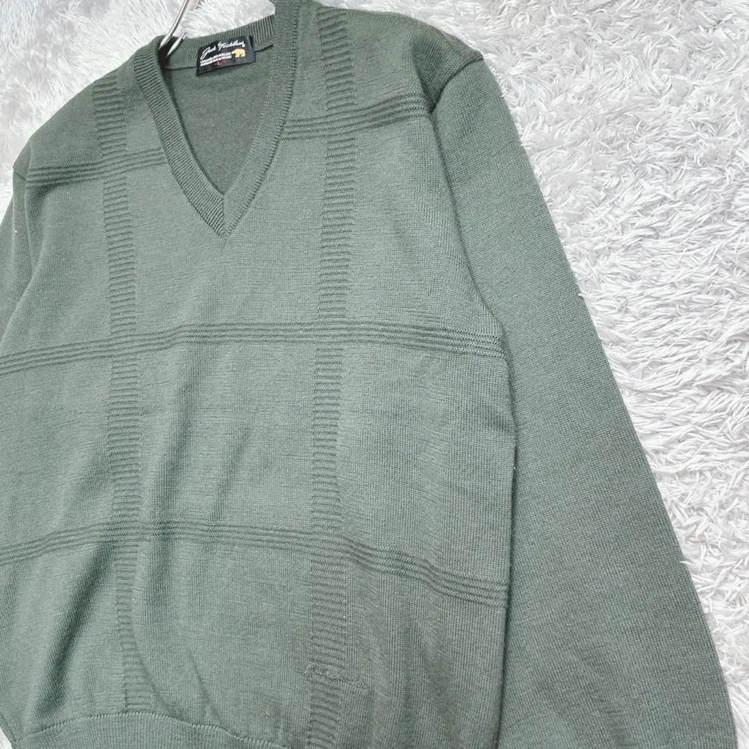 Jack Nicklaus V-neck sweater for men, long sleeve knit (L) green