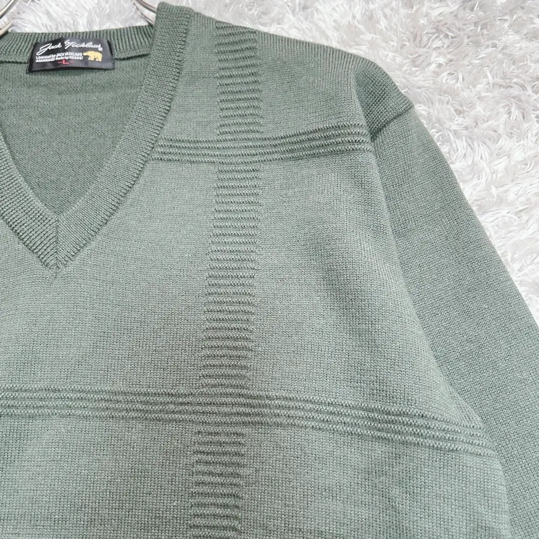 Jack Nicklaus V-neck sweater for men, long sleeve knit (L) green