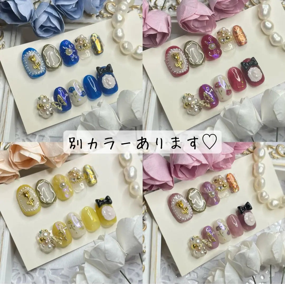 Size order ♡ Antique cameo x rose nail chip blue | サイズオーダー♡ アンティークカメオ×薔薇ネイルチップ　ブルー