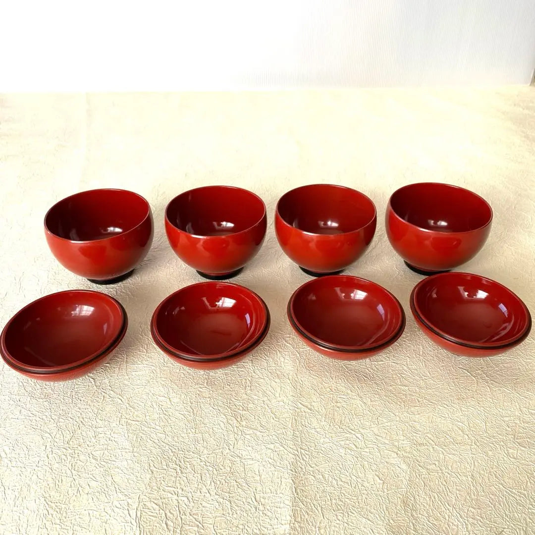 Lacquerware, lacquered soup bowl, soup bowl, with lid, vermilion lacquered for 4 guests, cute bowl, Hinamatsuri celebration meal