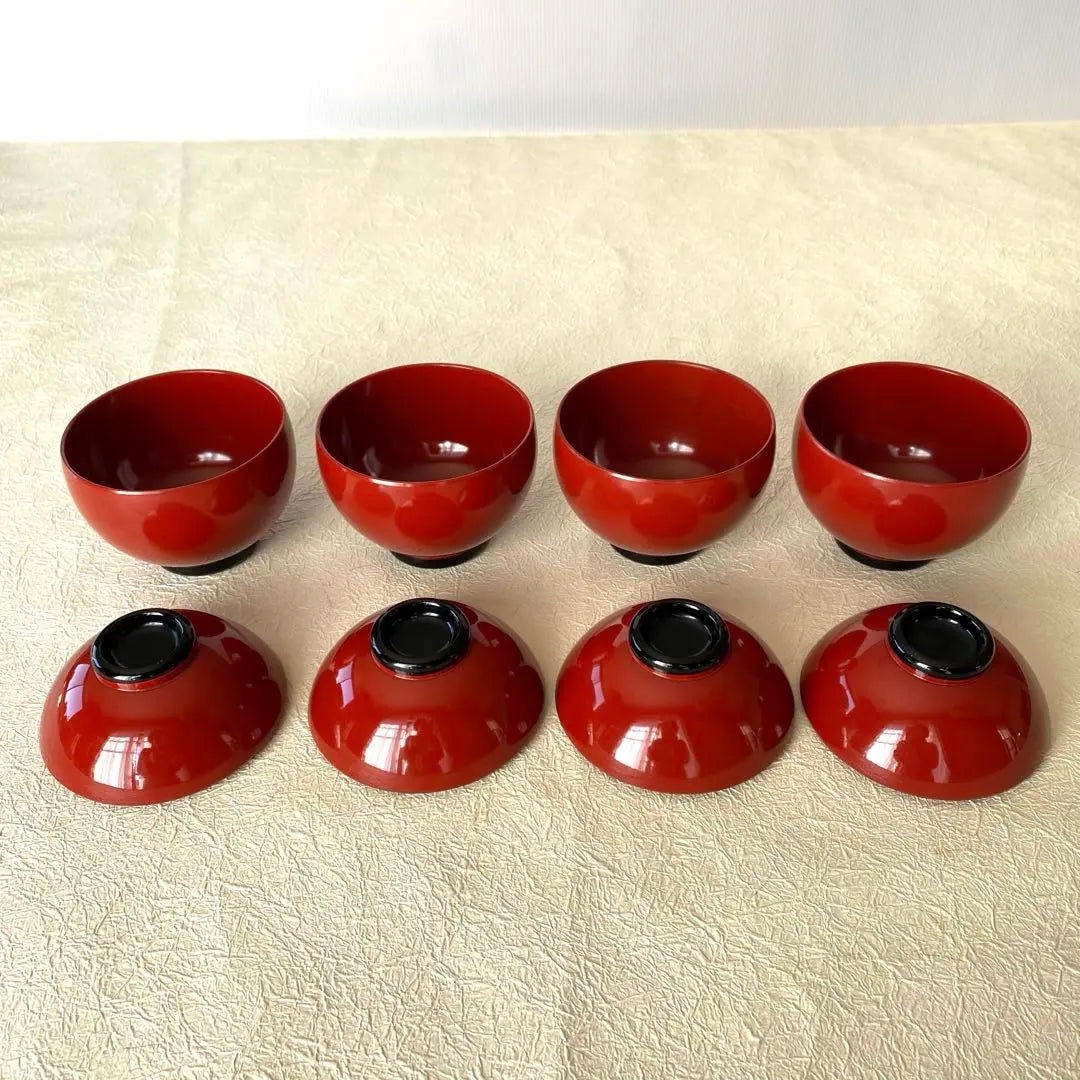 Lacquerware, lacquered soup bowl, soup bowl, with lid, vermilion lacquered for 4 guests, cute bowl, Hinamatsuri celebration meal