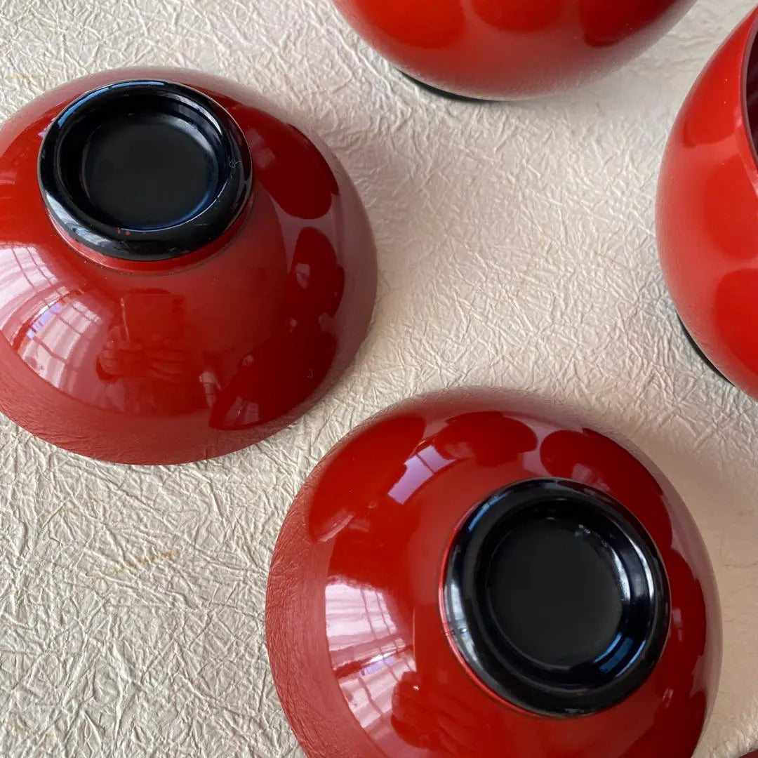 Lacquerware, lacquered soup bowl, soup bowl, with lid, vermilion lacquered for 4 guests, cute bowl, Hinamatsuri celebration meal