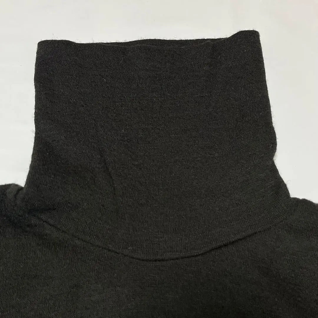 [Mamicco] Short-sleeved knit turtleneck pullover wool blend made in Japan black | 【ママイクコ】半袖ニット タートルネック プルオーバー ウール混 日本製 黒