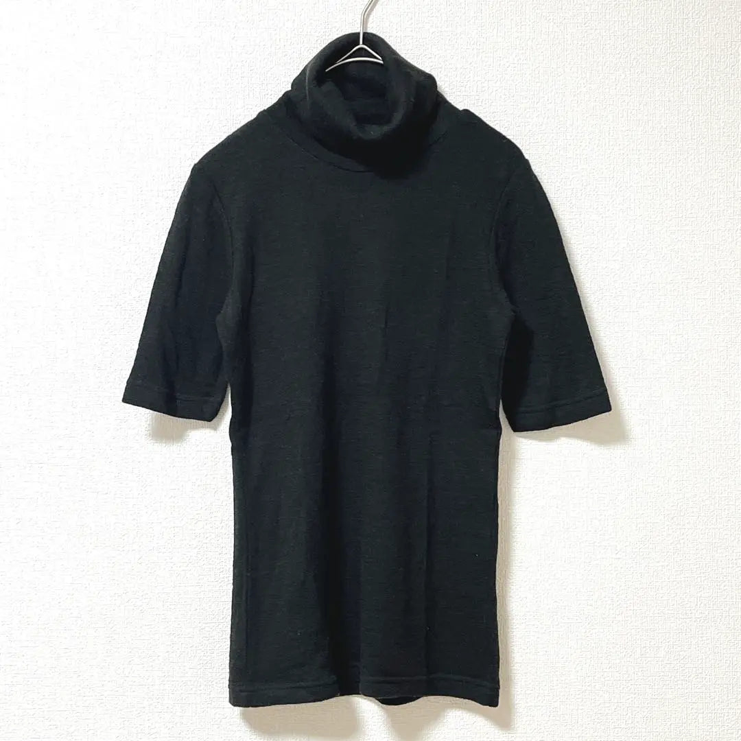 [Mamicco] Short-sleeved knit turtleneck pullover wool blend made in Japan black | 【ママイクコ】半袖ニット タートルネック プルオーバー ウール混 日本製 黒