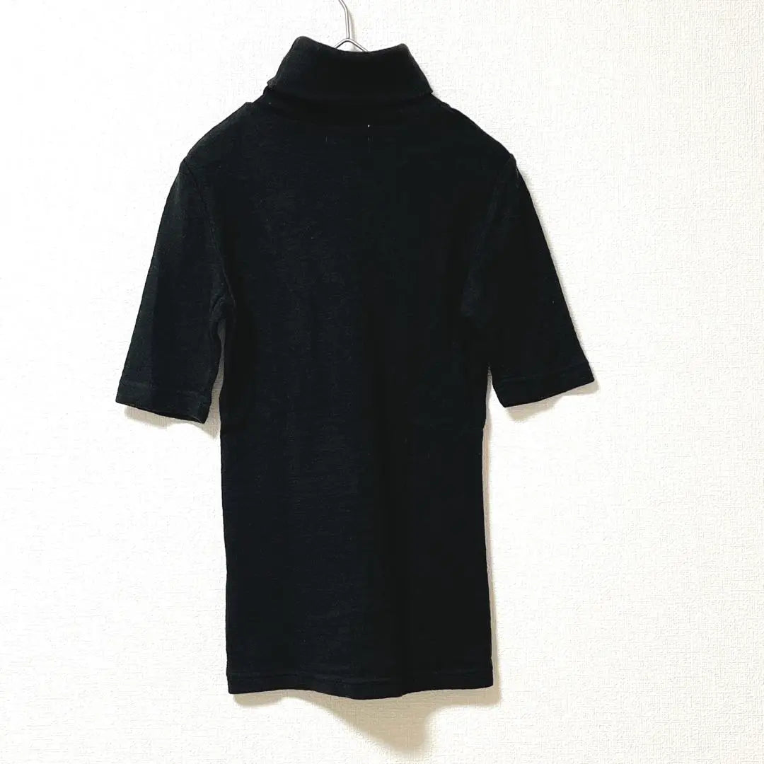 [Mamicco] Short-sleeved knit turtleneck pullover wool blend made in Japan black | 【ママイクコ】半袖ニット タートルネック プルオーバー ウール混 日本製 黒