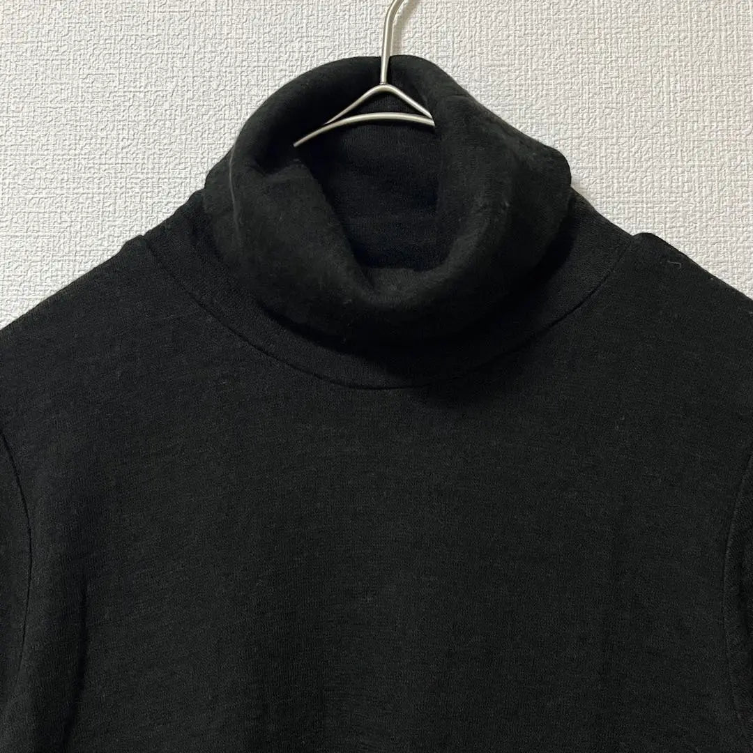 [Mamicco] Short-sleeved knit turtleneck pullover wool blend made in Japan black | 【ママイクコ】半袖ニット タートルネック プルオーバー ウール混 日本製 黒