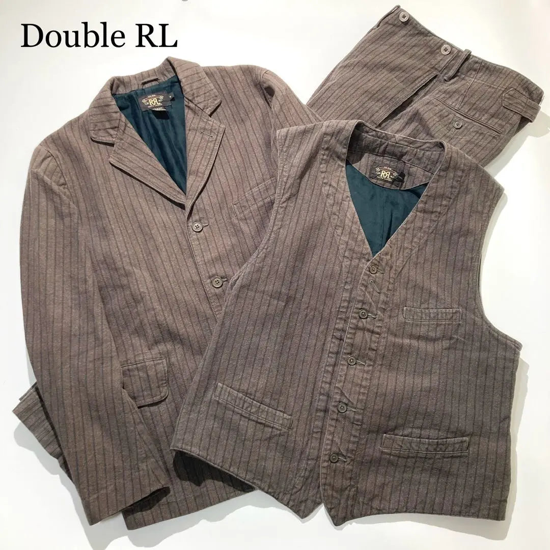 [Extremely beautiful] RRL Three-piece Brown Stripe Button Fly