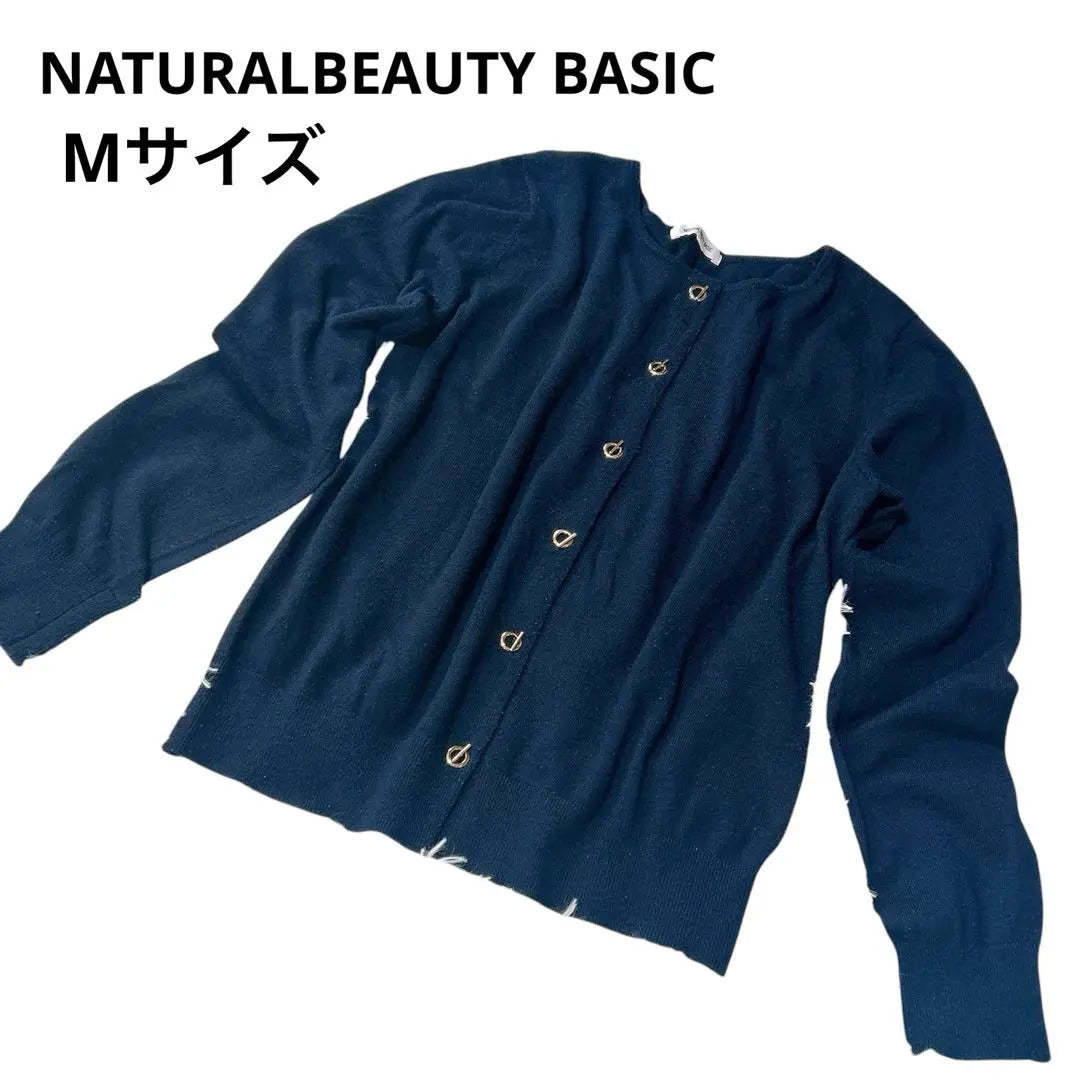 NEUTRAL BEAUTY BASIC Navy Cardigan M Navy Blue Hair Mixed