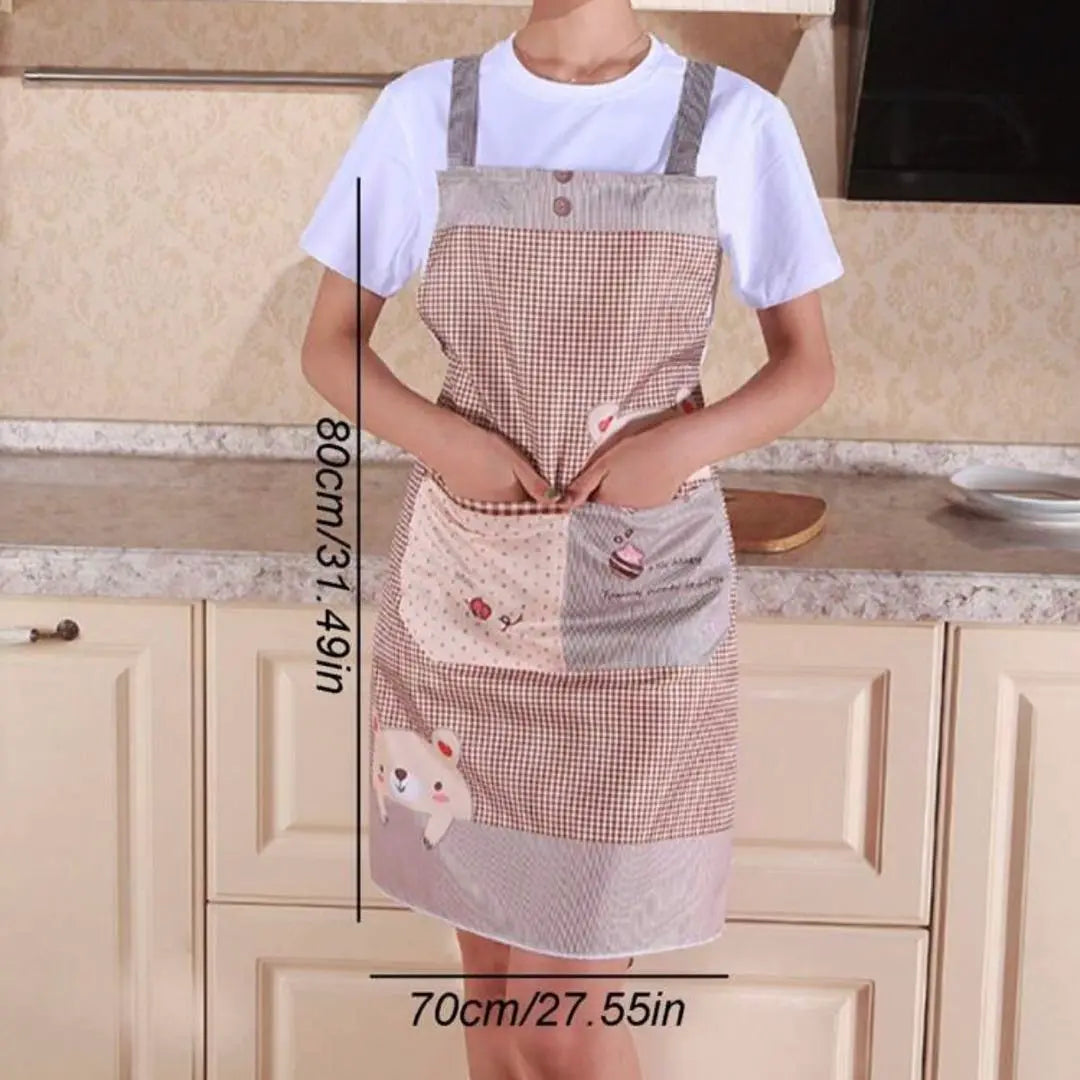 ♡New ♡ Bear pattern, checkered pattern, back strap apron, blue