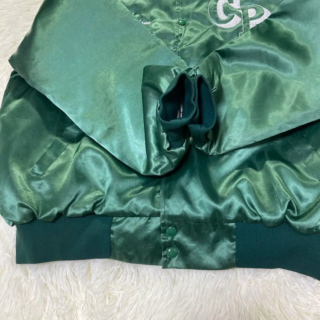 [Súper rara, fabricada en EE. UU., años 80] Chaqueta de nailon con bordado de doble cara, chaqueta de estadio para hombre, talla XL, verde