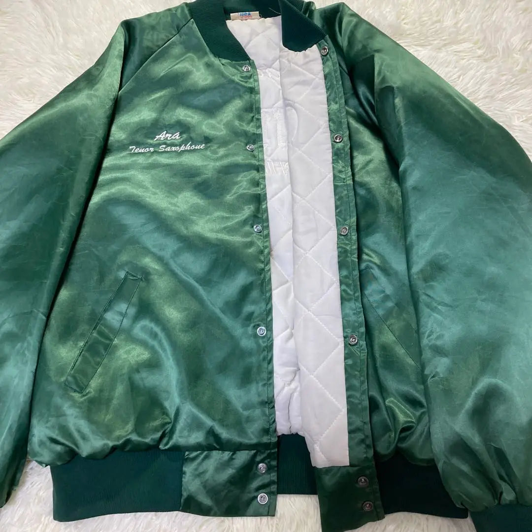 [Super Rare USA Made 80s] Nylon Jacket Double-sided Embroidered Stadium Jacket Men's XL Green