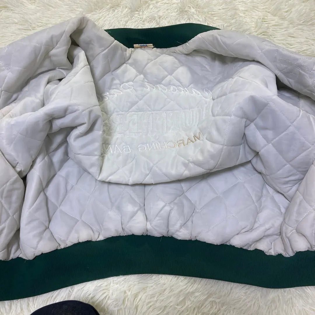 [Súper rara, fabricada en EE. UU., años 80] Chaqueta de nailon con bordado de doble cara, chaqueta de estadio para hombre, talla XL, verde