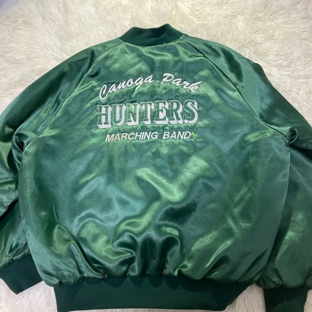 [Super Rare USA Made 80s] Nylon Jacket Double-sided Embroidered Stadium Jacket Men's XL Green