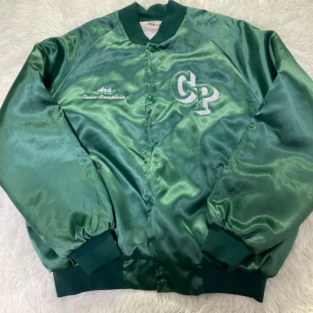 [Super Rare USA Made 80s] Nylon Jacket Double-sided Embroidered Stadium Jacket Men's XL Green