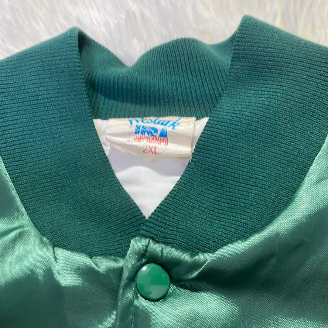 [Súper rara, fabricada en EE. UU., años 80] Chaqueta de nailon con bordado de doble cara, chaqueta de estadio para hombre, talla XL, verde