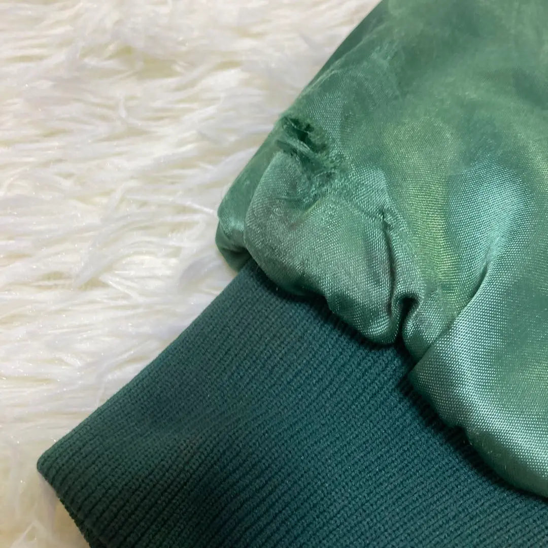 [Súper rara, fabricada en EE. UU., años 80] Chaqueta de nailon con bordado de doble cara, chaqueta de estadio para hombre, talla XL, verde